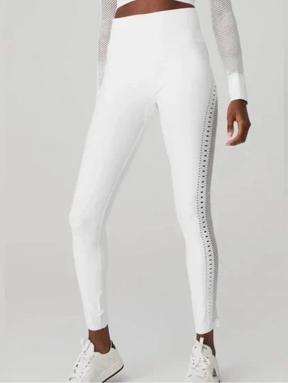 2x ALO YOGA White High-Waist Side-Perforation Leggings. SET OF 2. SMALL